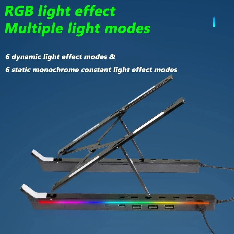 RGB Laptop Stand Adjustable 6 Gear Height Heat