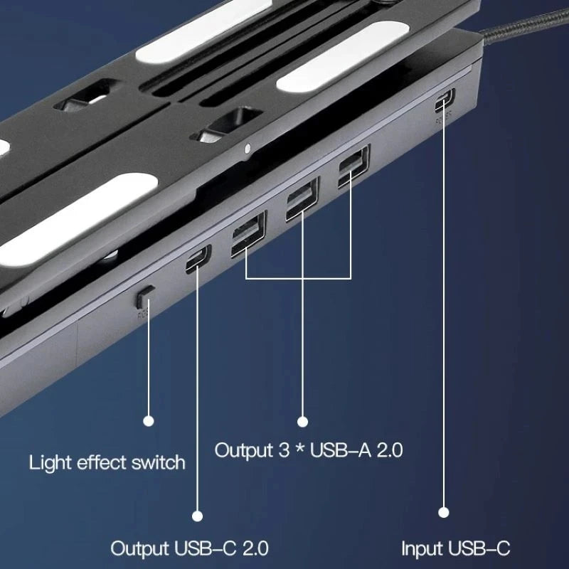 RGB Laptop Stand Adjustable 6 Gear Height Heat