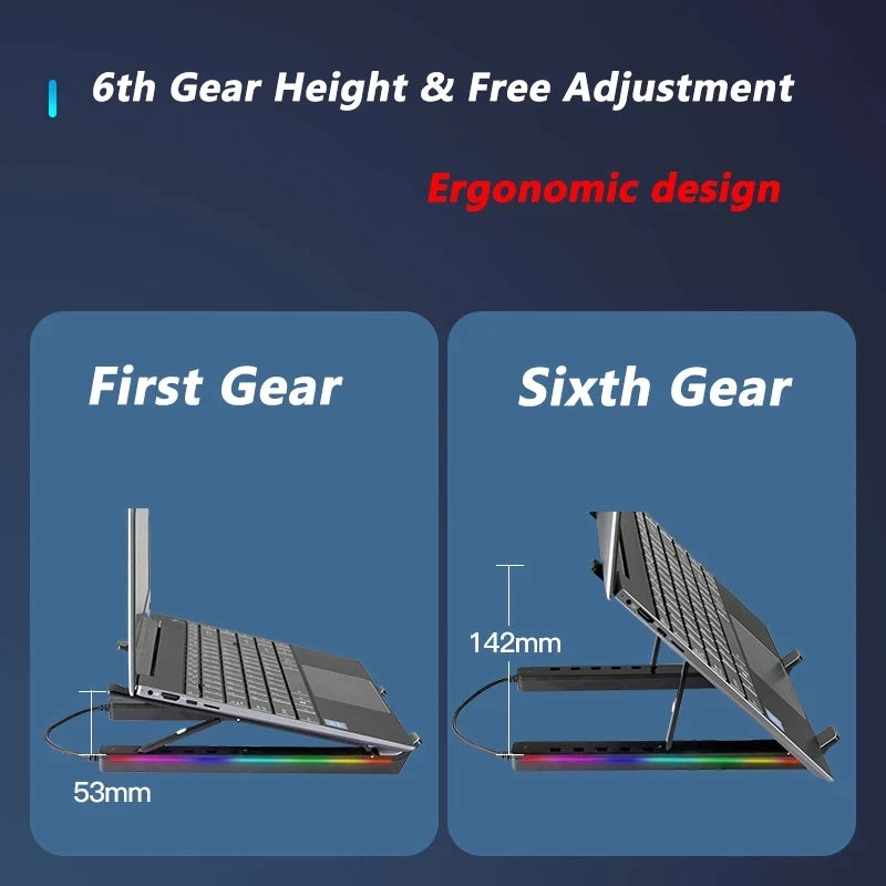 RGB Laptop Stand Adjustable 6 Gear Height Heat