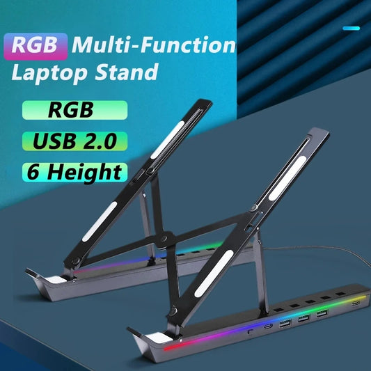 RGB Laptop Stand Adjustable 6 Gear Height Heat